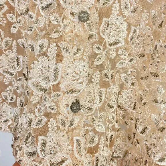 Cache Top Blouse Womens Size Medium Ivory Beaded Lace Floral Heavy - Picture 7 of 13